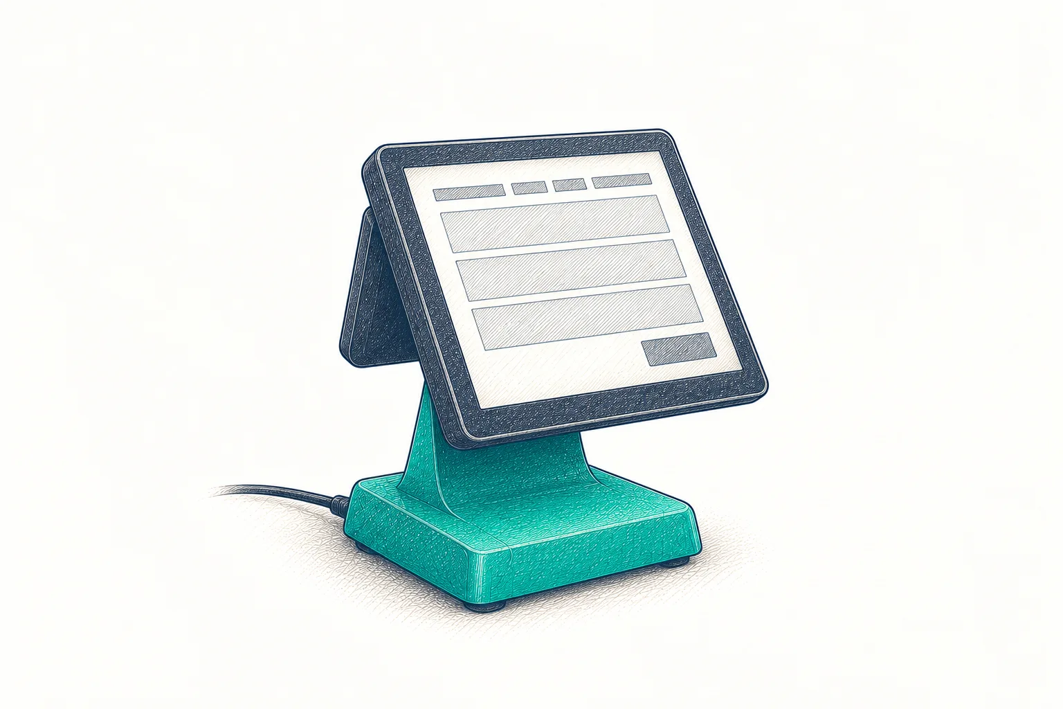 A counter terminal and a tablet on a shop desk