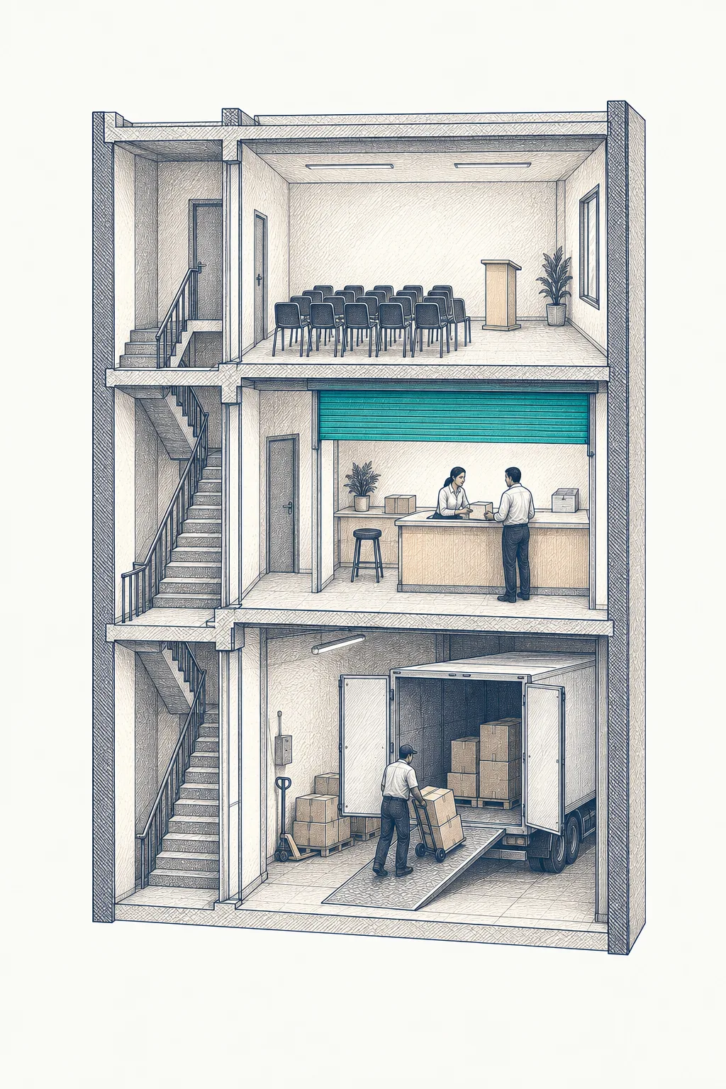A drawing board with a site plan, a rolled set of sheets and a mug
