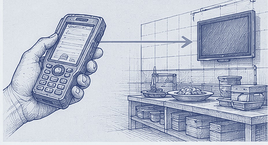 Venue pass and service counter, technical line drawing